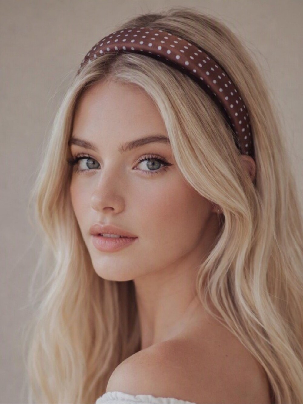 Chic & Sleek Polka Dot Padded Headband in Brown & Blue